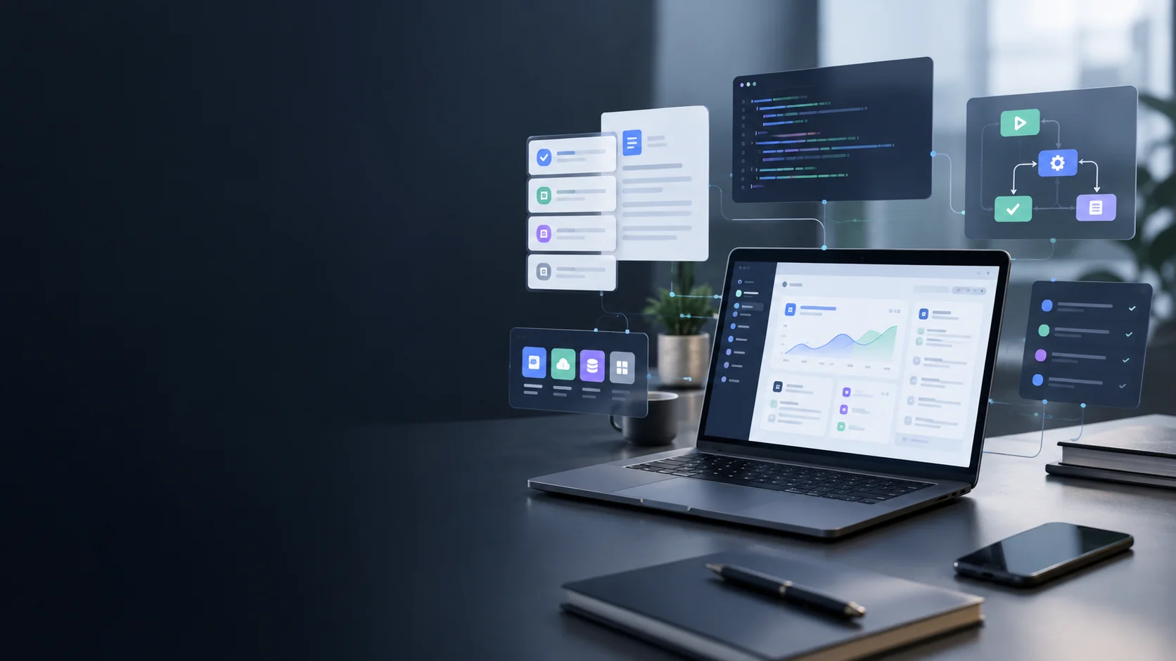 Abstract digital ecosystem representing the Atlas Studio platform